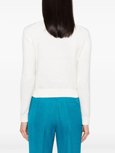 Casablanca patterned intarsia-knit cotton jumper - White