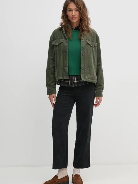 United Colors of Benetton kurtka sztruksowa kolor zielony przejściowa 2HKTDN06O