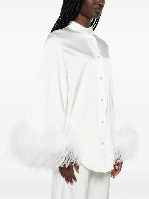 Oséree feather-trim satin blouse - White