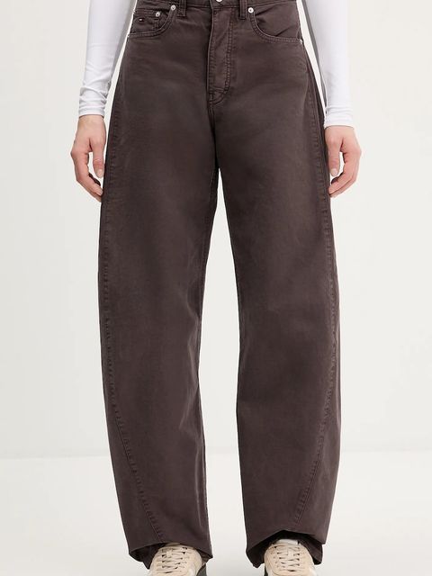 Tommy Jeans spodnie bawełniane damskie kolor brązowy proste high waist DW0DW22073 - zdjęcie produktu nr 1