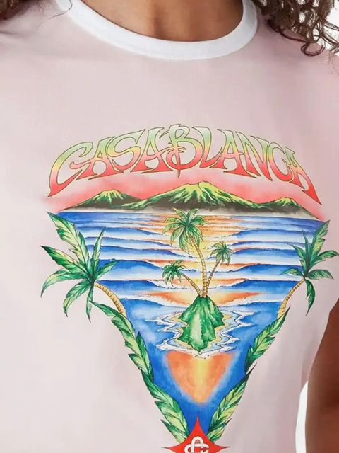 Casablanca graphic short-sleeve cropped T-shirt - Pink