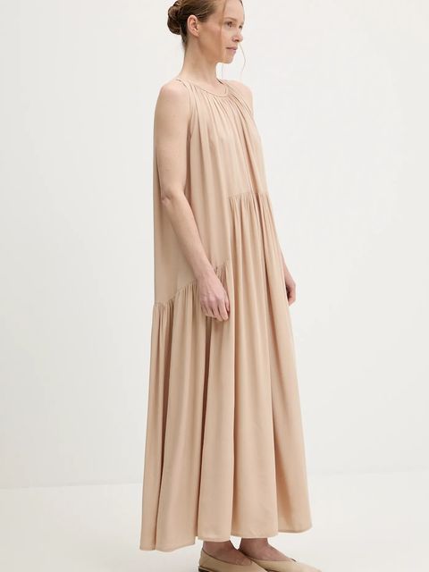 Answear.LAB sukienka kolor beżowy maxi rozkloszowana