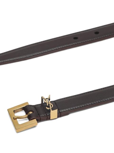 Saint Laurent Cassandre thin leather belt - Brown