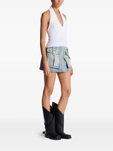 Balmain cable-knit halterneck top - White