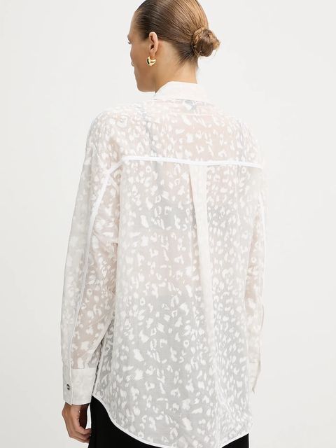 Pinko koszula z domieszką jedwabiu damska kolor biały relaxed z kołnierzykiem klasycznym 105259 A2MN