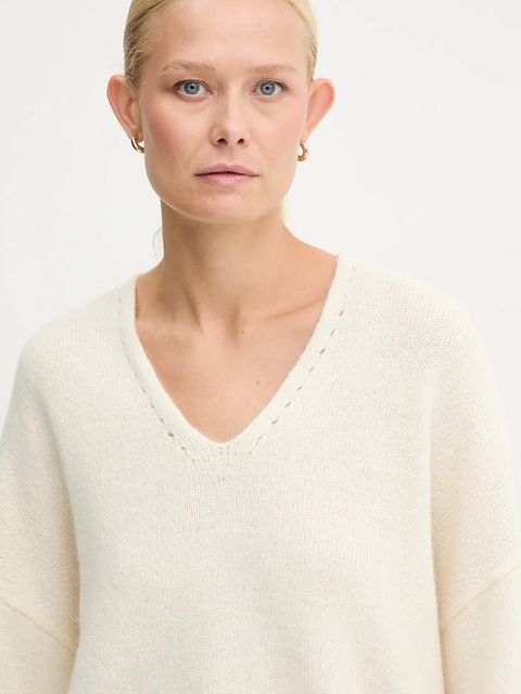 BOSS Orange sweter z dodatkiem wełny damski kolor biały 50550464