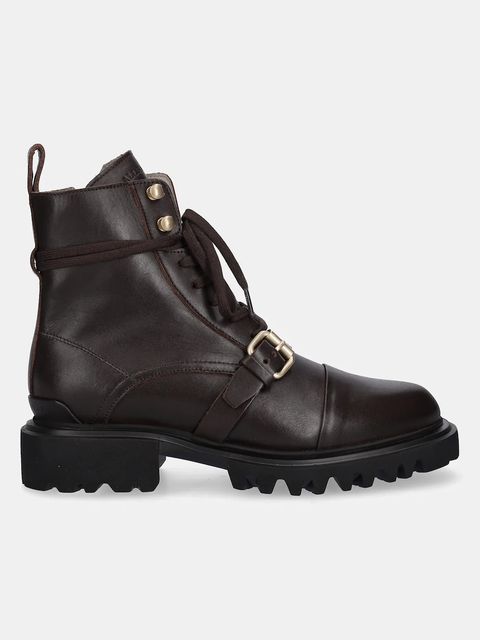 AllSaints workery skórzane Tori Boot damskie kolor brązowy na płaskim obcasie W119FB