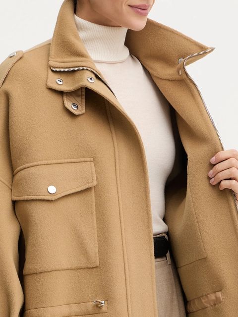 Pinko kurtka z dodatkiem wełny kolor beżowy przejściowa oversize 105341 A2XM