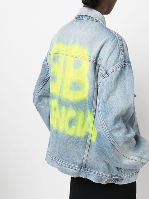Balenciaga oversized logo-print denim jacket - Blue