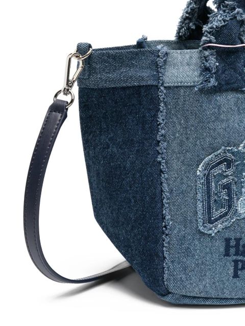 GANNI frayed panelled tote bag - Blue