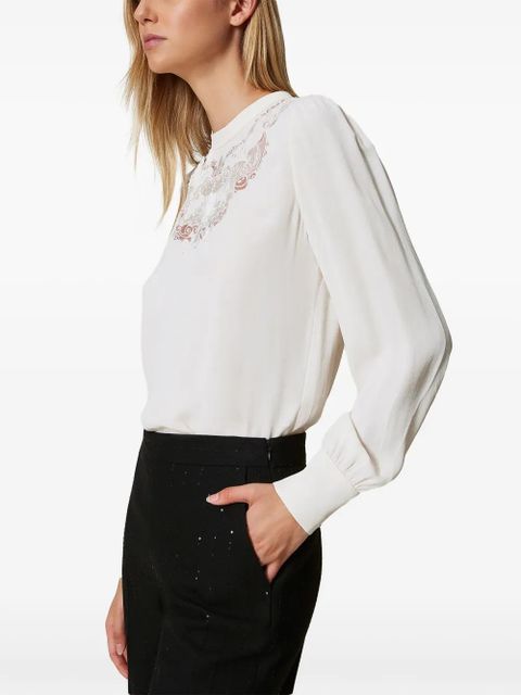 TWINSET floral-embroidered crepe blouse - White