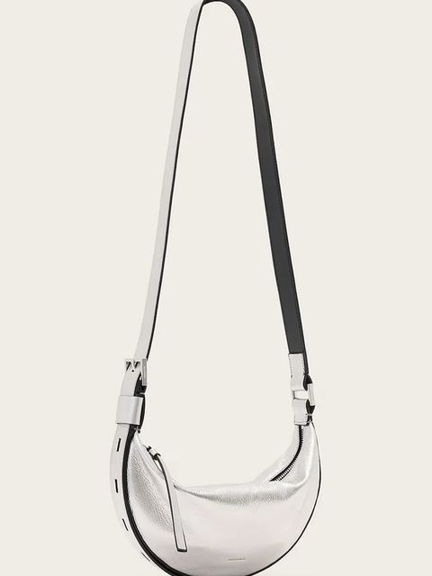 AllSaints torebka skórzana HALF kolor srebrny W393XC