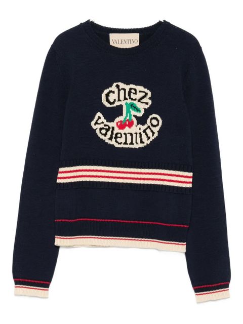 Valentino Garavani cherry-embellished crew-neck sweater - Blue - zdjęcie produktu nr 1