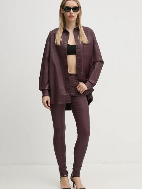 Pepe Jeans koszula OVERSHIRT damska kolor bordowy relaxed z kołnierzykiem klasycznym PL304963YH7