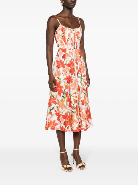 ZIMMERMANN floral-print linen midi dress - Red - zdjęcie produktu nr 2