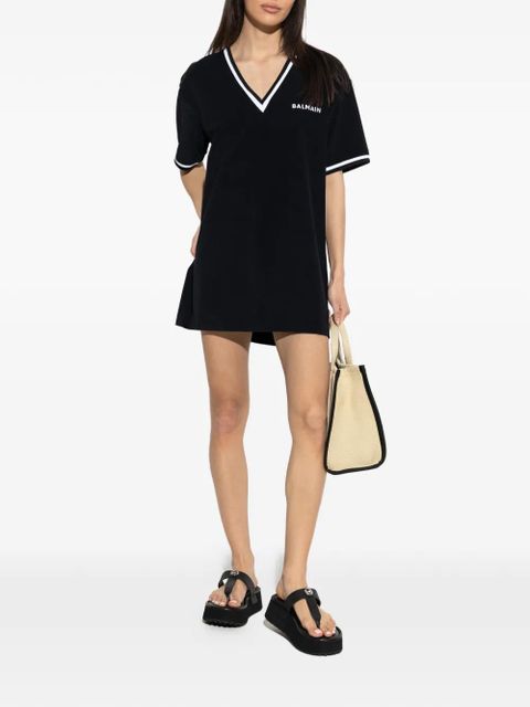 Balmain contrast-trim V-neck mini dress - Black - zdjęcie produktu nr 2