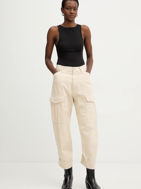 G-Star spodnie bawełniane Cargo 3D boyfriend damskie kolor beżowy proste high waist D27022-E078 - zdjęcie produktu nr 2