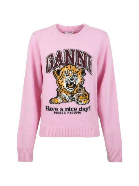 GANNI graphic-intarsia wool knitwear - Pink - zdjęcie produktu nr 1