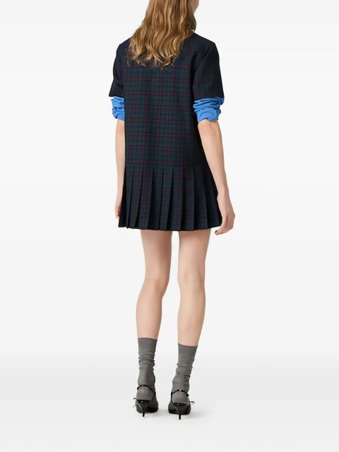Miu Miu pleated plaid mini-dress - Green - zdjęcie produktu nr 2