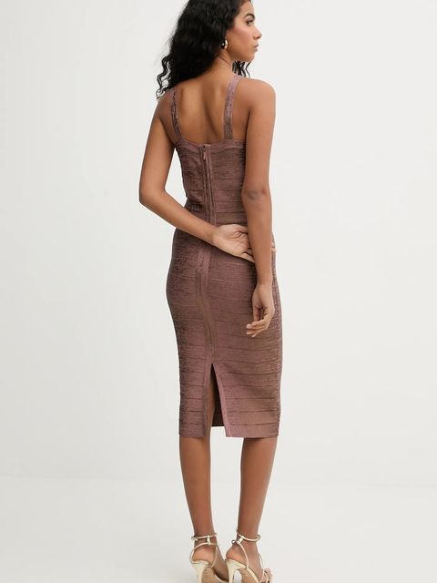 Herve Leger sukienka Indie kolor brązowy midi dopasowana HFL8549936