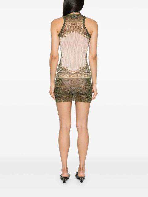 Jean Paul Gaultier Cartouche-print tulle mini dress - Green