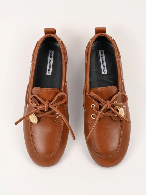 Karl Lagerfeld mokasyny skórzane MARLEE damskie kolor brązowy na płaskim obcasie KL41325