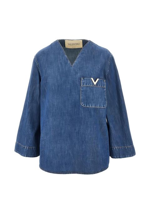 Valentino Garavani V-neck pocket blouse - Blue - zdjęcie produktu nr 1