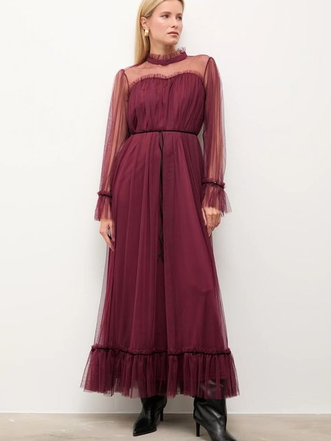 Answear.LAB sukienka kolor bordowy maxi prosta - zdjęcie produktu nr 2