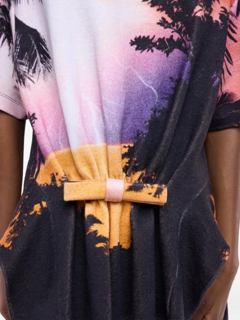 Rabanne thunderstorm-print bow-detail T-shirt - Black