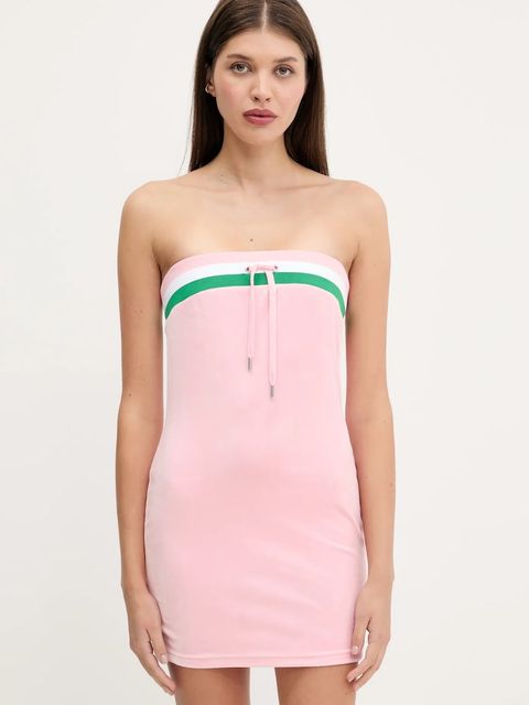 Juicy Couture sukienka welurowa VELOUR STRIPE TUBE DRESS kolor różowy mini dopasowana JCWED225353 - zdjęcie produktu nr 1