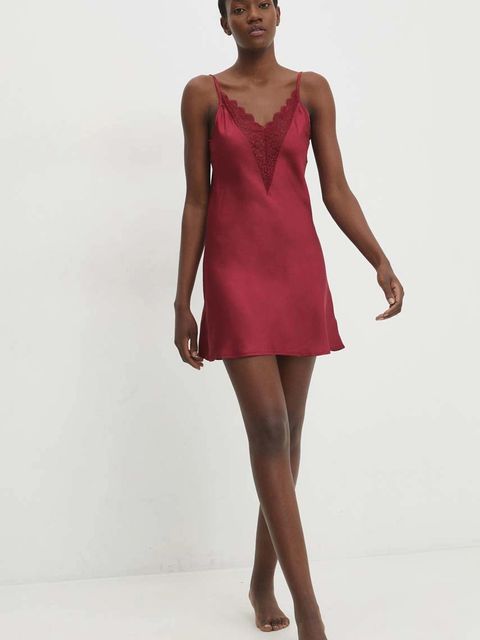 Answear.LAB koszula nocna damska kolor bordowy satynowa