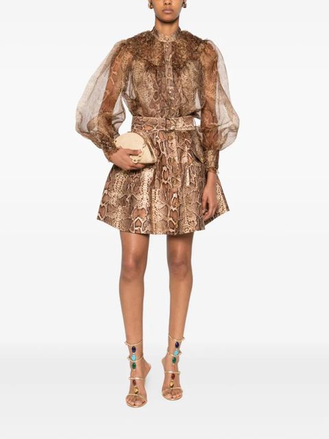 ZIMMERMANN snakeskin-effect belted skirt - Brown