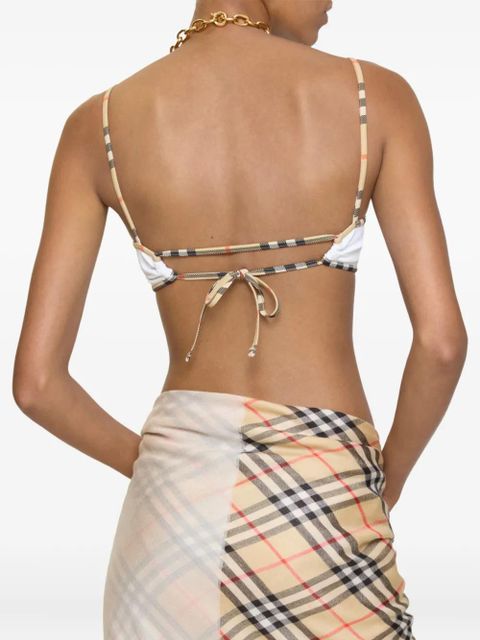 Burberry checked-trim bikini top - White