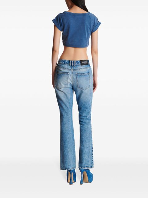 Balmain embroidered cropped T-shirt - Blue
