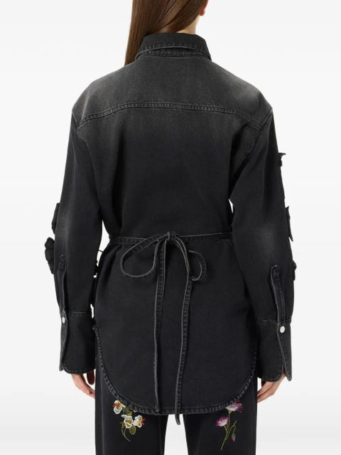 Blumarine floral-applique denim shirt - Black