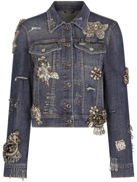 Dolce & Gabbana rhinestone-embellished denim jacket - Blue - zdjęcie produktu nr 1
