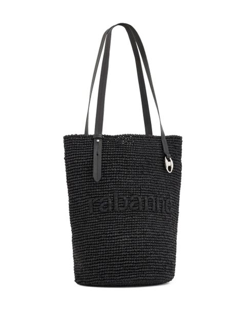 Rabanne logo-embroidered raffia tote bag - Black