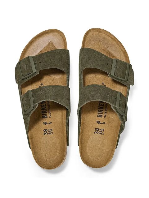 Birkenstock klapki zamszowe Arizona damskie kolor zielony 1025720