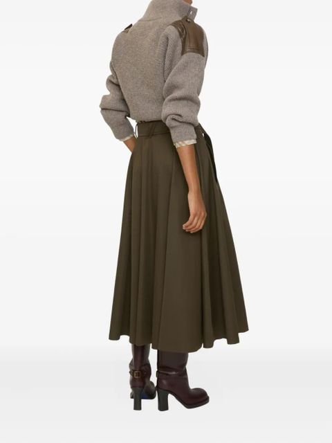 Burberry buckle-belt gabardine midi skirt - Green - zdjęcie produktu nr 2