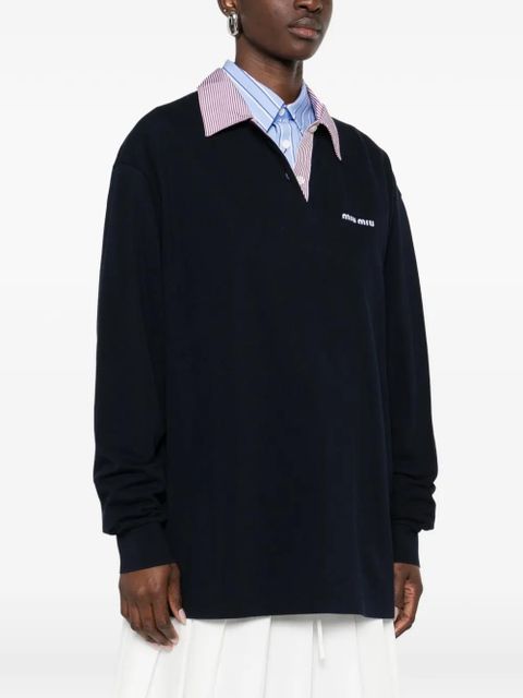 Miu Miu striped-collar polo top - Blue