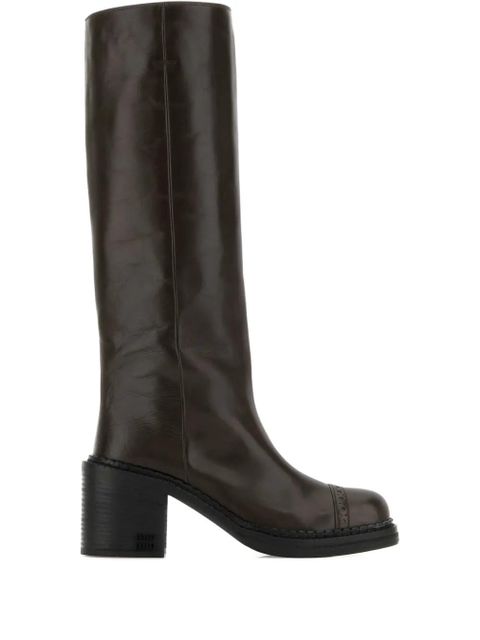 Miu Miu heeled leather boots - Brown - zdjęcie produktu nr 1