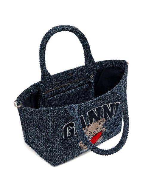 GANNI teddy appliqué tote bag - Blue