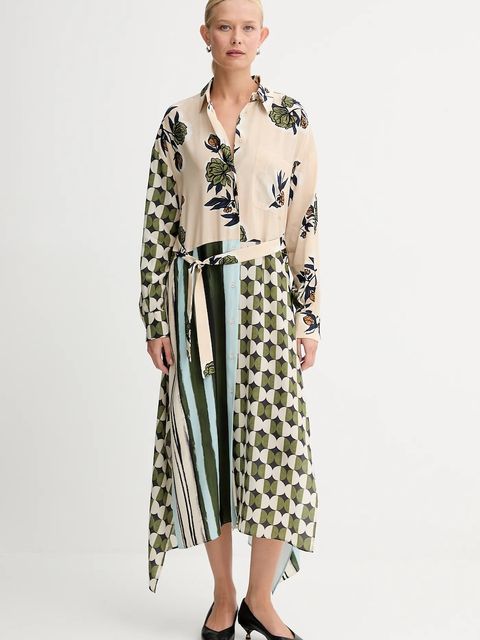 Weekend Max Mara sukienka jedwabna PASSO kolor beżowy mini rozkloszowana 2525226022600 - zdjęcie produktu nr 2