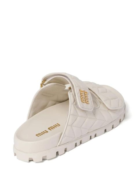 Miu Miu Matelassé nappa leather slides - White