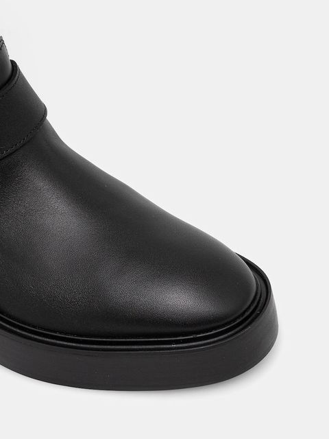 Calvin Klein kozaki skórzane CONCAVE WELT UKT BIKER PB damskie kolor czarny na płaskim obcasie YW0YW01972