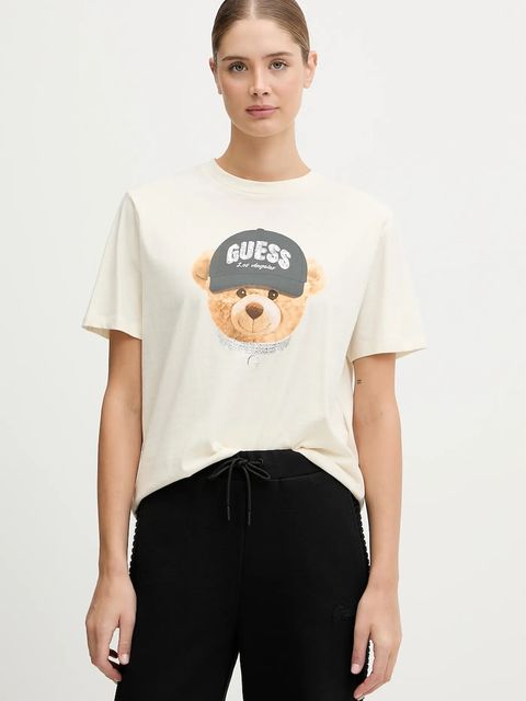 Guess t-shirt bawełniany TEDDY BEAR damski kolor beżowy V5BI09 I3Z14 - zdjęcie produktu nr 1