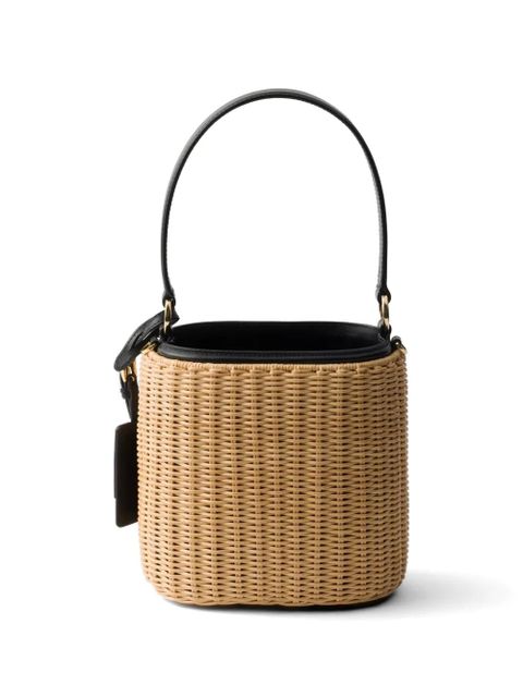 Prada wicker and leather bucket bag - Neutrals