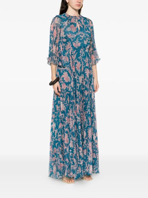 ETRO floral-pattern pleated dress - Blue