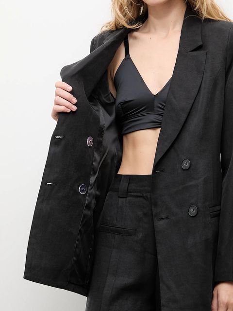 Answear.LAB marynarka kolor czarny dwurzędowa gładka