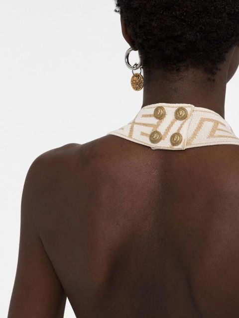Balmain logo-jacquard halterneck dress - Neutrals